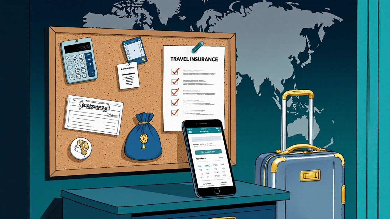 Bedroom scene with checklist and icons showing jewelry travel preparation.