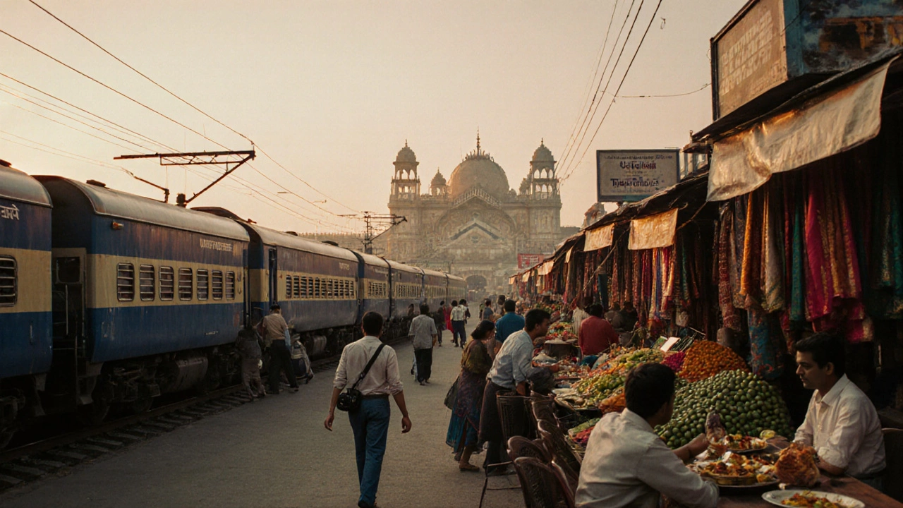 Traveler’s day in Mysore: train arrival, palace visit, market, and dinner.